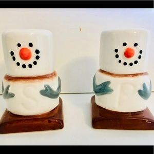 Ceramic Marshmallow S’mores Snowmen Salt Shakers